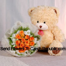 11 Roses Orange avec un mignon ours en peluche