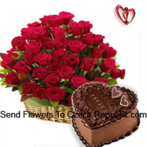 A Beautiful Arrangement Of 51 Red Roses Along With 1 Kg Heart Shaped Chocolate Cake