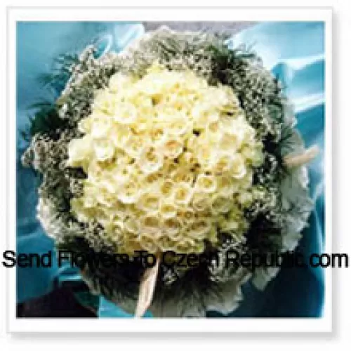 Bunch Of 101 White Roses With Seasonal Fillers