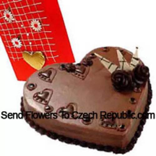 1 Kg (2.2 Lbs) Gâteau au chocolat en forme de cœur avec une carte de vœux d'amour gratuite