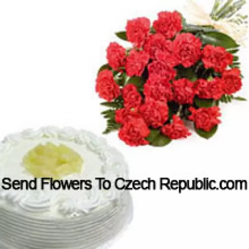 Bunch Of 11 Carnations With 1 Kg Pineapple Cake