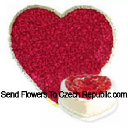 Heart Shaped Arrangement Of 201 Red Roses Along With Heart Shaped Pineapple Cake