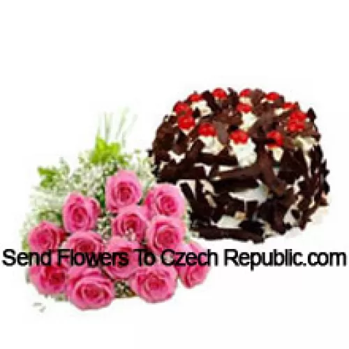 Bunch Of 12 Pink Roses Along With 1 Kg Chocolate Crisp Cake